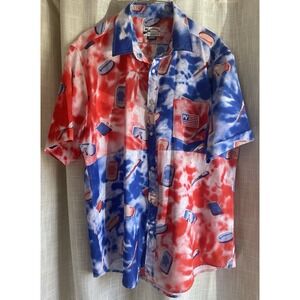 PSI International Mens L Party Shirt Americana Patriotic Tie Dye Drinking